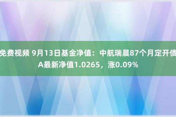 免费视频 9月13日基金净值：中航瑞晨87个月定开债A最新净值1.0265，涨0.09%