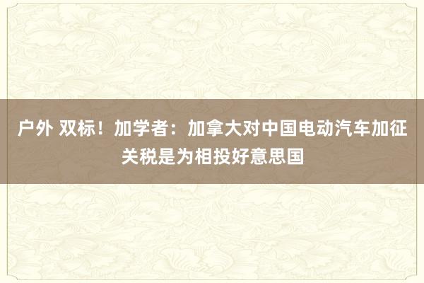 户外 双标！加学者：加拿大对中国电动汽车加征关税是为相投好意思国