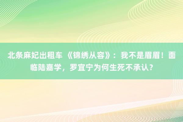 北条麻妃出租车 《锦绣从容》：我不是眉眉！面临陆嘉学，罗宜宁为何生死不承认？