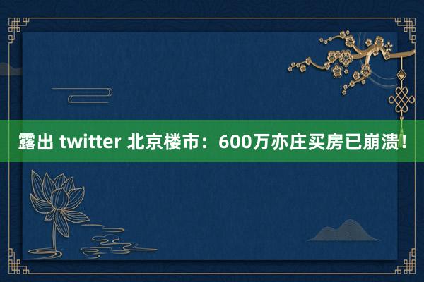 露出 twitter 北京楼市：600万亦庄买房已崩溃！