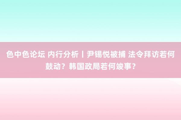 色中色论坛 内行分析丨尹锡悦被捕 法令拜访若何鼓动？韩国政局若何竣事？