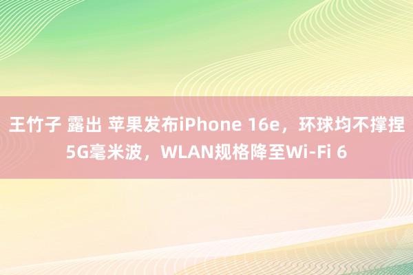 王竹子 露出 苹果发布iPhone 16e，环球均不撑捏5G毫米波，WLAN规格降至Wi-Fi 6